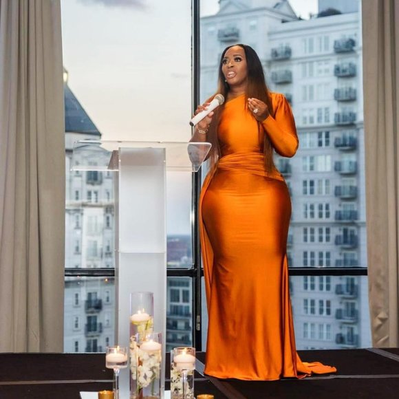 Custom Made Copper One Shoulder Formal Dress with Side Train - Picture 5 of 5